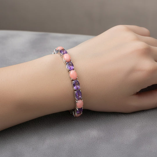 D'Joy AA Rose De France Amethyst, Rosa Opal Armband ca. 19 cm 925 Silber rhodiniert ca. 18,12 ct.