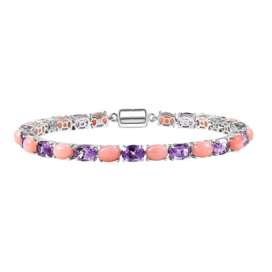 D'Joy AA Rose De France Amethyst, Rosa Opal Armband ca. 19 cm 925 Silber rhodiniert ca. 18,12 ct.