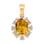 D'Joy Sphaleros Quarz, Weißer Zirkon Anhänger 925 Silber 750 Gelb Vergoldet ca. 3.46 ct