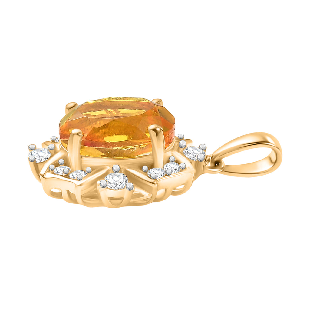 D'Joy Sphaleros Quarz, Weißer Zirkon Anhänger 925 Silber 750 Gelb Vergoldet ca. 3.46 ct