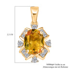 D'Joy Sphaleros Quarz, Weißer Zirkon Anhänger 925 Silber 750 Gelb Vergoldet ca. 3.46 ct