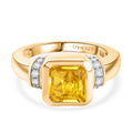 D'Joy - Feuerrahmen-Design Sphaleros Quarz-Triplette, Weißer Zirkon Ring 925 Silber 750 Gelb vergoldet (Größe 17.00) ca. 3.15 ct