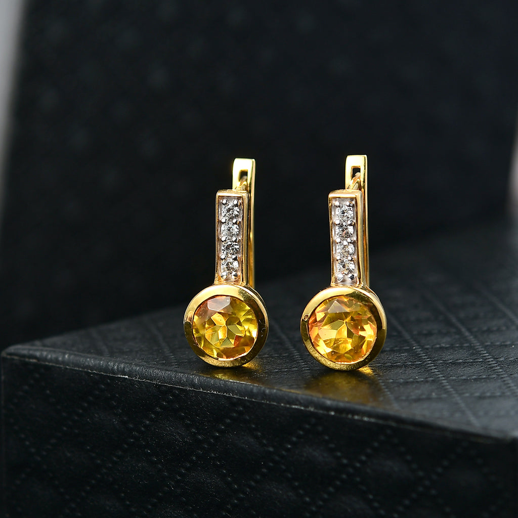 D'Joy Sphaleros Quarz, Weißer Zirkon Ohrringe 925 Silber 750 Gelb Vergoldet ca. 3.32 ct