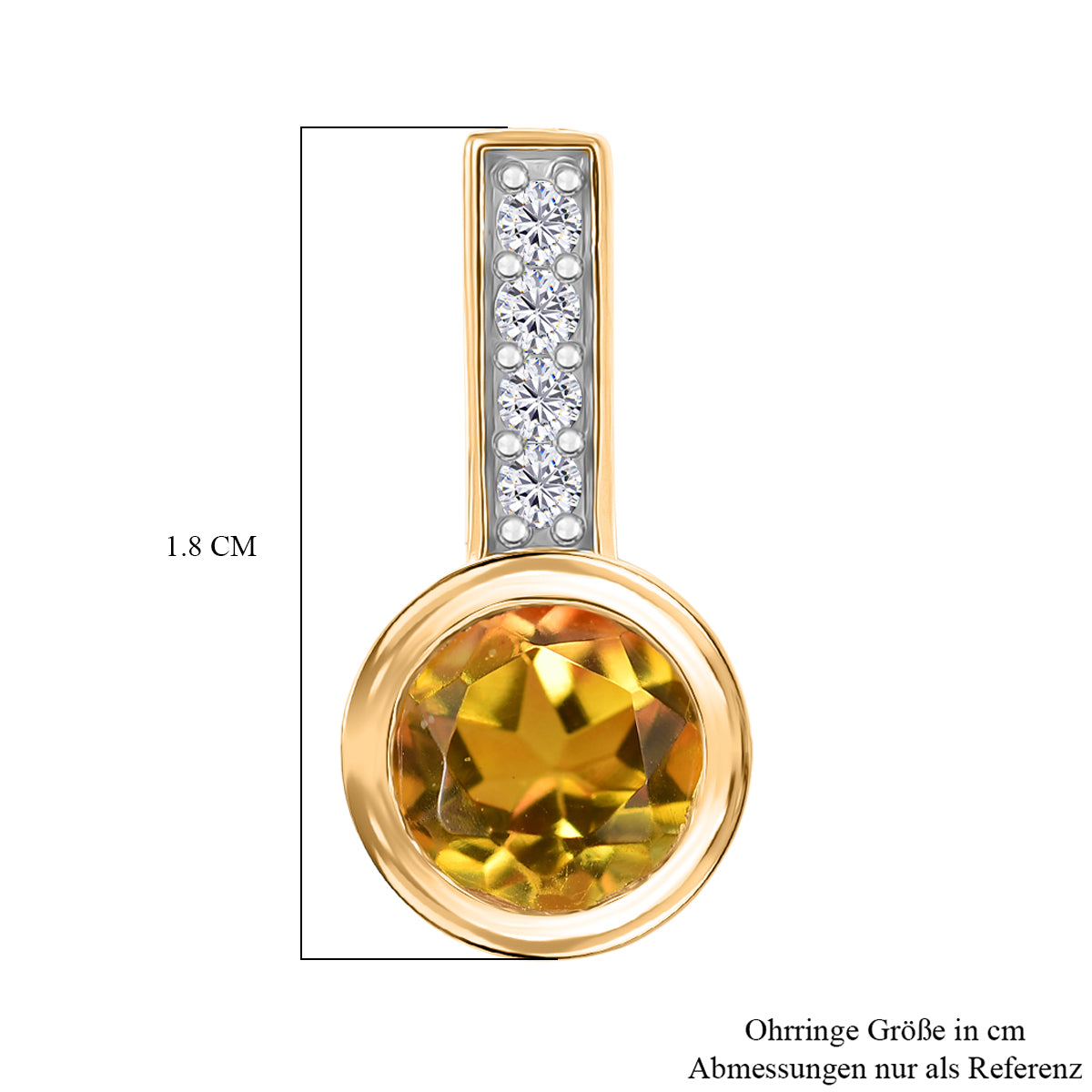 D'Joy Sphaleros Quarz, Weißer Zirkon Ohrringe 925 Silber 750 Gelb Vergoldet ca. 3.32 ct
