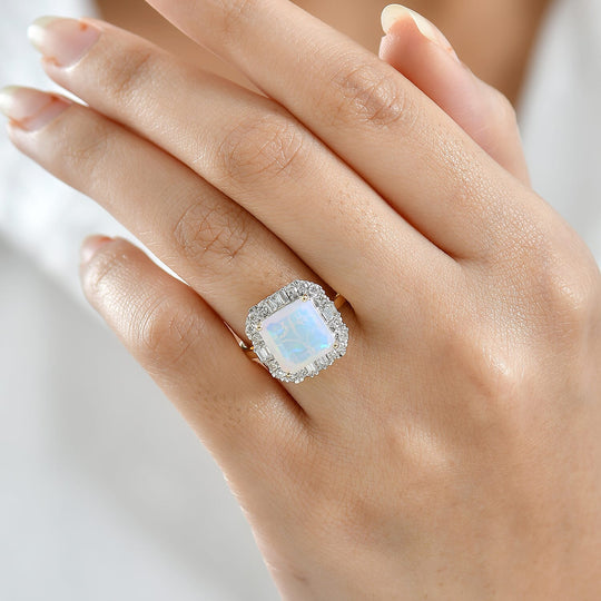 Luxuriant - AAA Natürlicher, äthiopischer Welo Opal, Lab Grown Diamant AGI zertifiziert Ring 417 Gold (Größe 17.00) ca. 3.47 ct