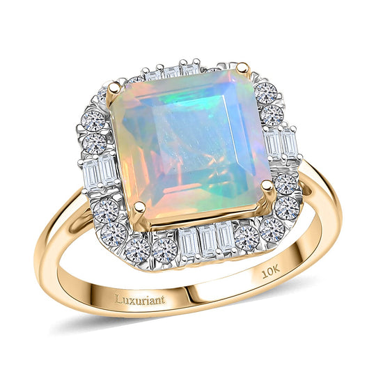 Luxuriant - AAA Natürlicher, äthiopischer Welo Opal, Lab Grown Diamant AGI zertifiziert Ring 417 Gold (Größe 17.00) ca. 3.47 ct