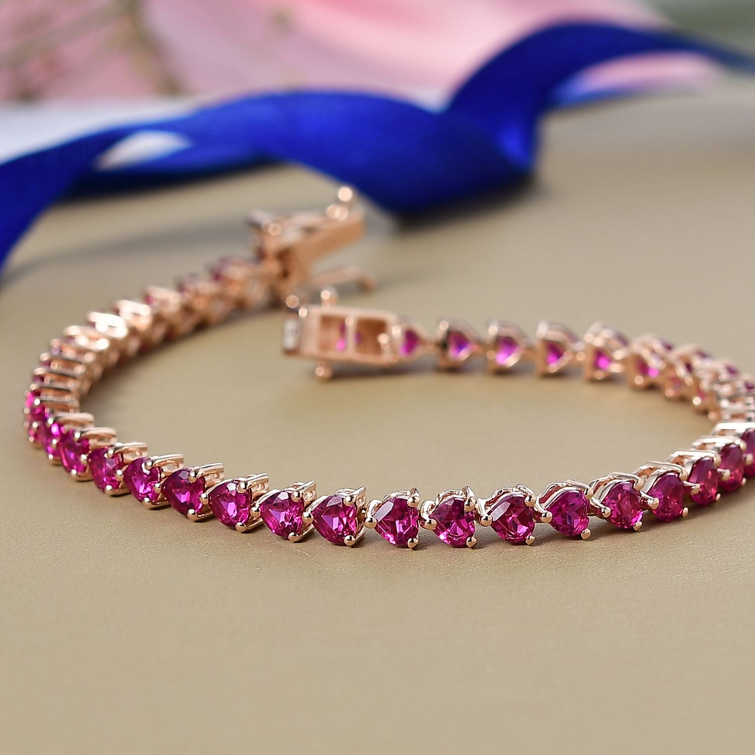 AAA Lab Grown Rosa Saphir Armband ca. 19 cm 925 Silber 750 Roségold Vermeil ca. 14.12 ct