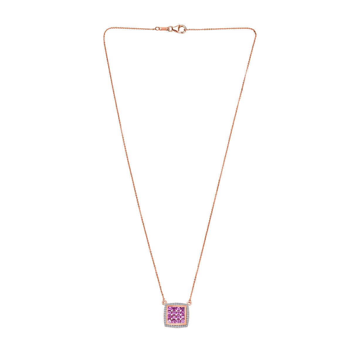 AA Lab Grown Rosa Saphir, Weißer Zirkon Halskette ca. 50 cm 925 Silber 750 Roségold Vermeil ca. 2.59 ct