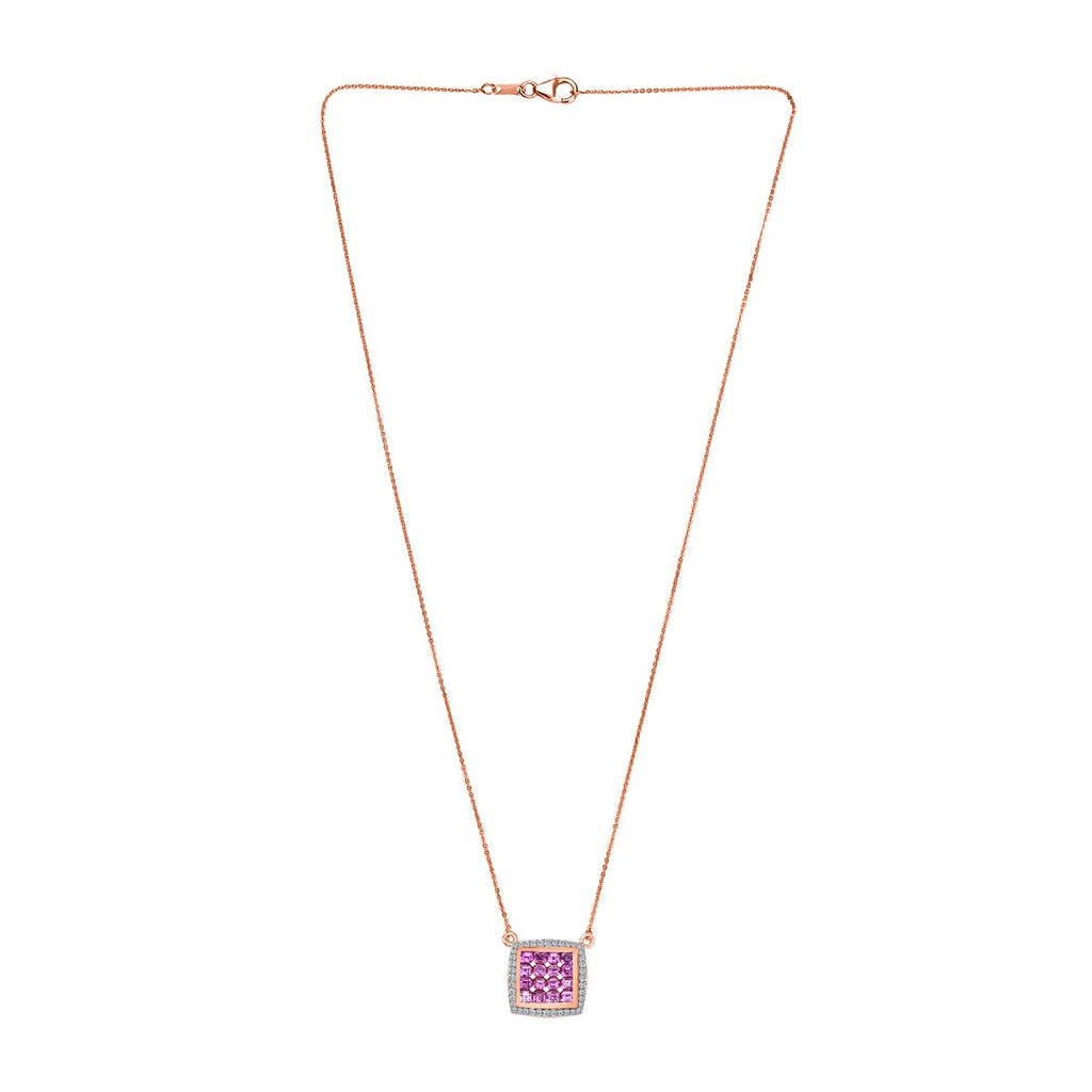 AA Lab Grown Rosa Saphir, Weißer Zirkon Halskette ca. 50 cm 925 Silber 750 Roségold Vermeil ca. 2.59 ct