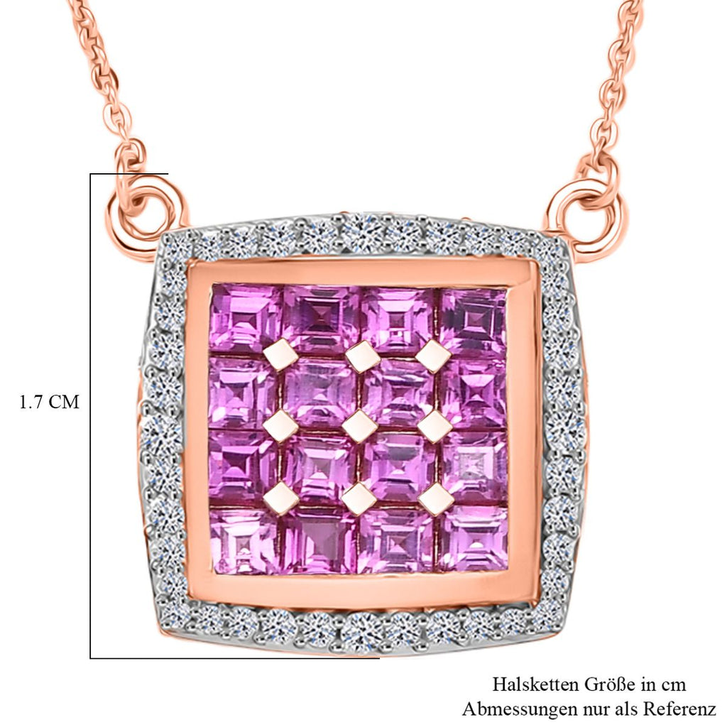 AA Lab Grown Rosa Saphir, Weißer Zirkon Halskette ca. 50 cm 925 Silber 750 Roségold Vermeil ca. 2.59 ct