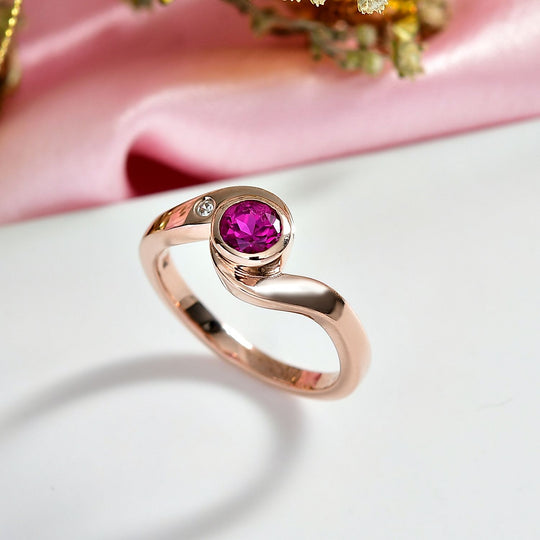 AAA Lab Grown Rosa Saphir, Weißer Zirkon Ring 925 Silber 750 rosévergoldet (Größe 20.00) ca. 0.73 ct