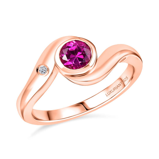 AAA Lab Grown Rosa Saphir, Weißer Zirkon Ring 925 Silber 750 rosévergoldet (Größe 20.00) ca. 0.73 ct