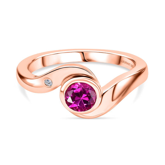 AAA Lab Grown Rosa Saphir, Weißer Zirkon Ring 925 Silber 750 rosévergoldet (Größe 20.00) ca. 0.73 ct