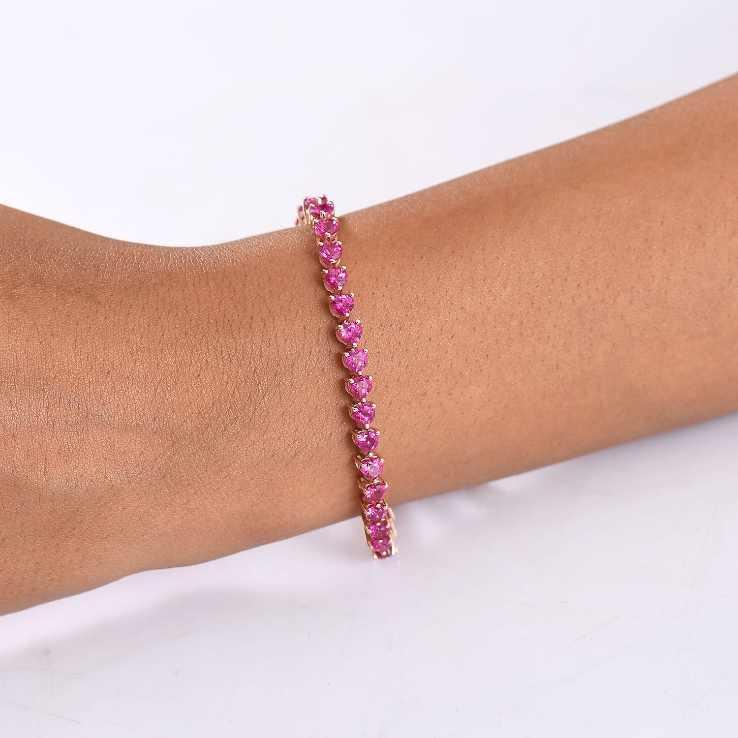 AAA Lab Grown Rosa Saphir Armband ca. 20 cm 925 Silber 750 Roségold Vermeil ca. 15.18 ct