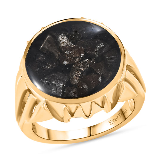EVER TRUE Muonionalusta Meteorit-Matrix Ring Nickelfreies Messing 750 Gelb Vergoldet (Größe 17.00) ca. 20.00 ct