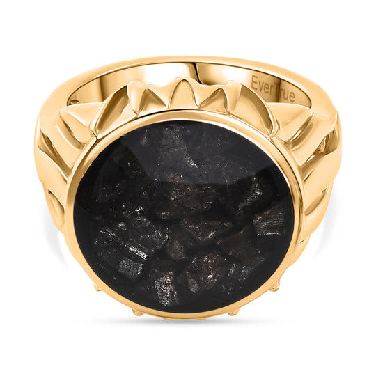 EVER TRUE Muonionalusta Meteorit-Matrix Ring Nickelfreies Messing 750 Gelb Vergoldet (Größe 17.00) ca. 20.00 ct