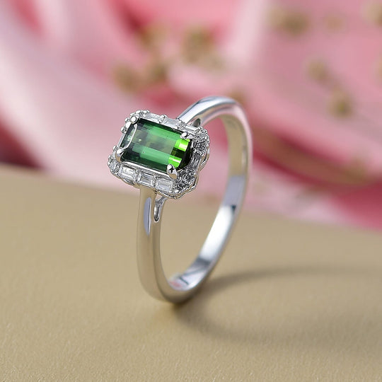 LUXORO AAA Pirineu Lagoon Tourmaline, Weißer Diamant AGI zertifiziert Ring 417 Gold (Größe 18.00) ca. 0.88 ct