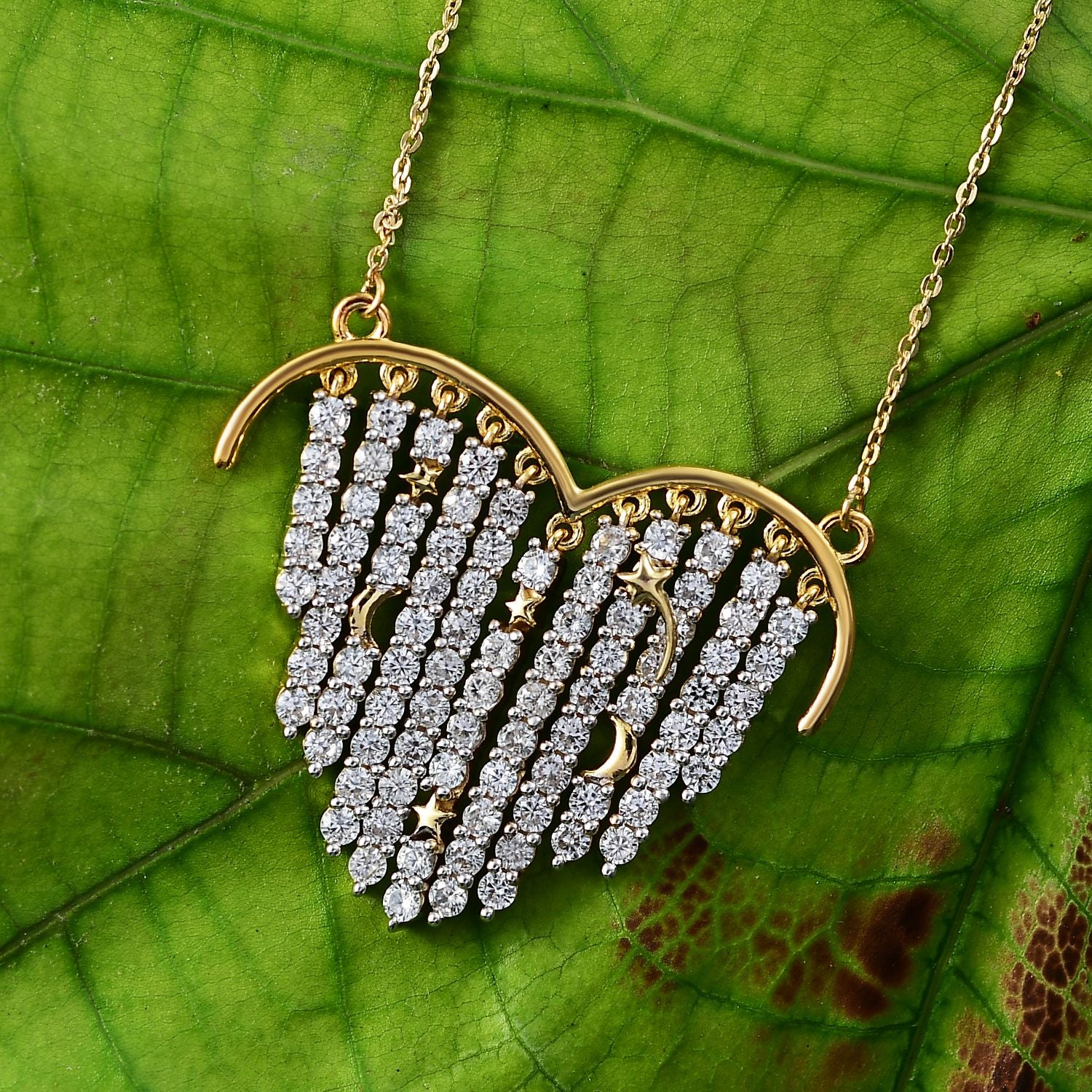 GP Kollektion Weißer Zirkon, Kanchanaburi Blauer Saphir Halskette ca. 50 cm 925 Silber 750 Gelbgold Vermeil ca. 4,47 ct.