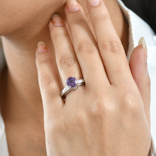 EVER TRUE AA Rose De France Amethyst Anti-Stress-Spinning-Ring Nickelfreies Messing (Größe 19.00) ca. 1.95 ct