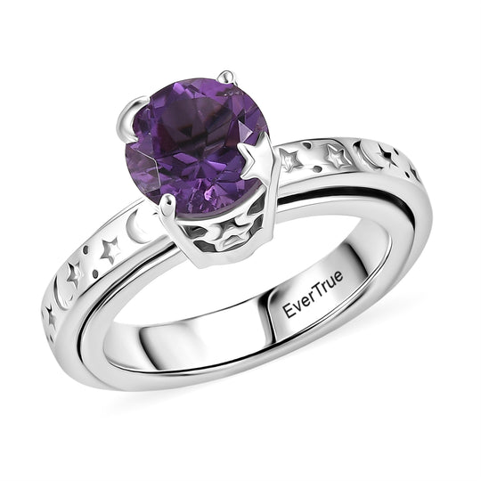EVER TRUE AA Rose De France Amethyst Anti-Stress-Spinning-Ring Nickelfreies Messing (Größe 19.00) ca. 1.95 ct