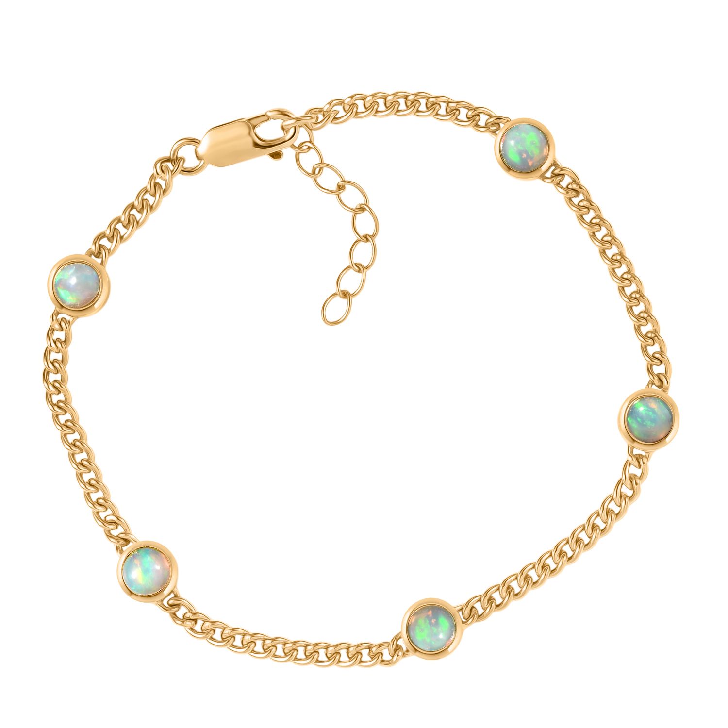 D'Joy AA Natürlicher, äthiopischer Welo Opal Armband ca. 19 cm + 2.5 cm Extender, 925 Silber 750 Gelb Vergoldet ca. 1,88 ct.