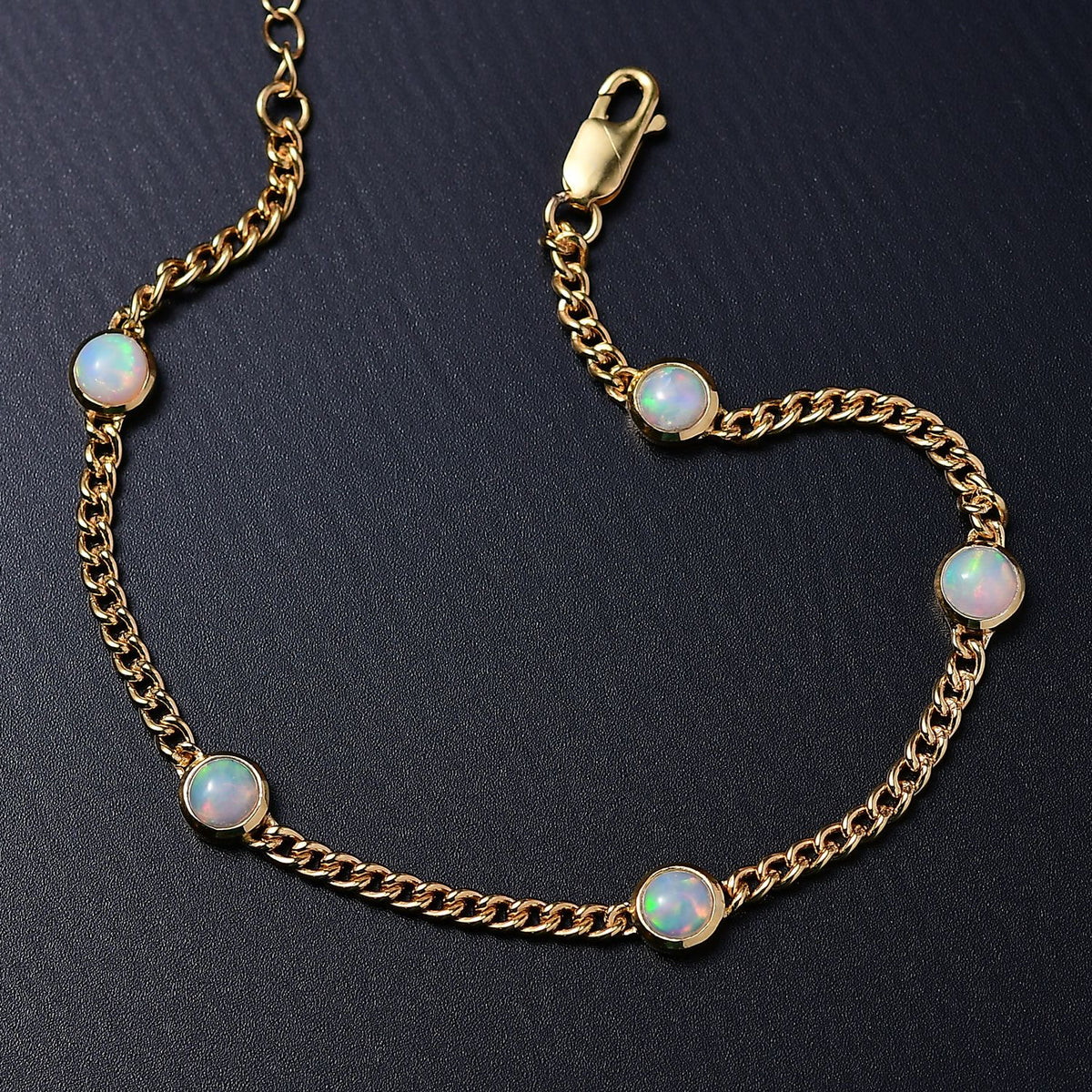 D'Joy AA Natürlicher, äthiopischer Welo Opal Armband ca. 19 cm + 2.5 cm Extender, 925 Silber 750 Gelb Vergoldet ca. 1,88 ct.