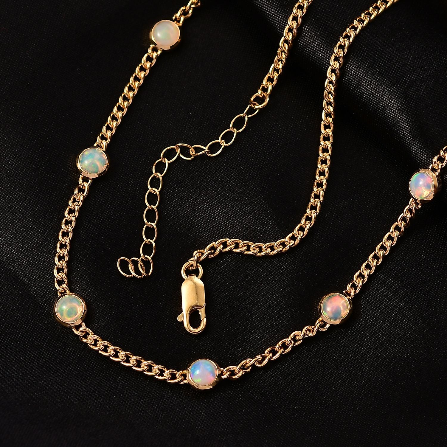 D'Joy AA Natürlicher, äthiopischer Welo Opal Halskette ca. 45 cm + 5 cm Extender, 925 Silber 750 Gelbgold Vermeil ca. 3,11 ct.