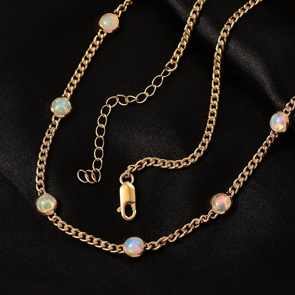 D'Joy AA Natürlicher, äthiopischer Welo Opal Halskette ca. 45 cm + 5 cm Extender, 925 Silber 750 Gelbgold Vermeil ca. 3,11 ct.