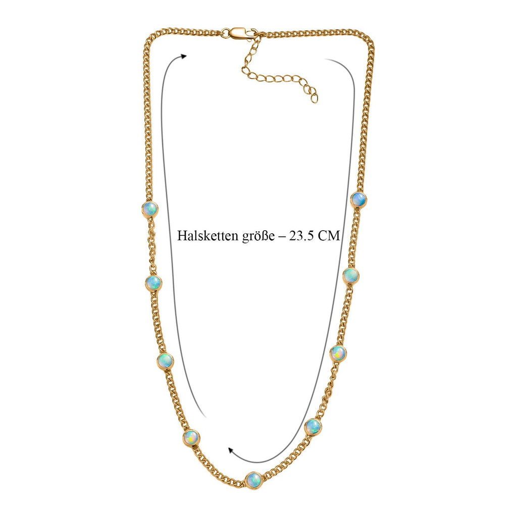 D'Joy AA Natürlicher, äthiopischer Welo Opal Halskette ca. 45 cm + 5 cm Extender, 925 Silber 750 Gelbgold Vermeil ca. 3,11 ct.