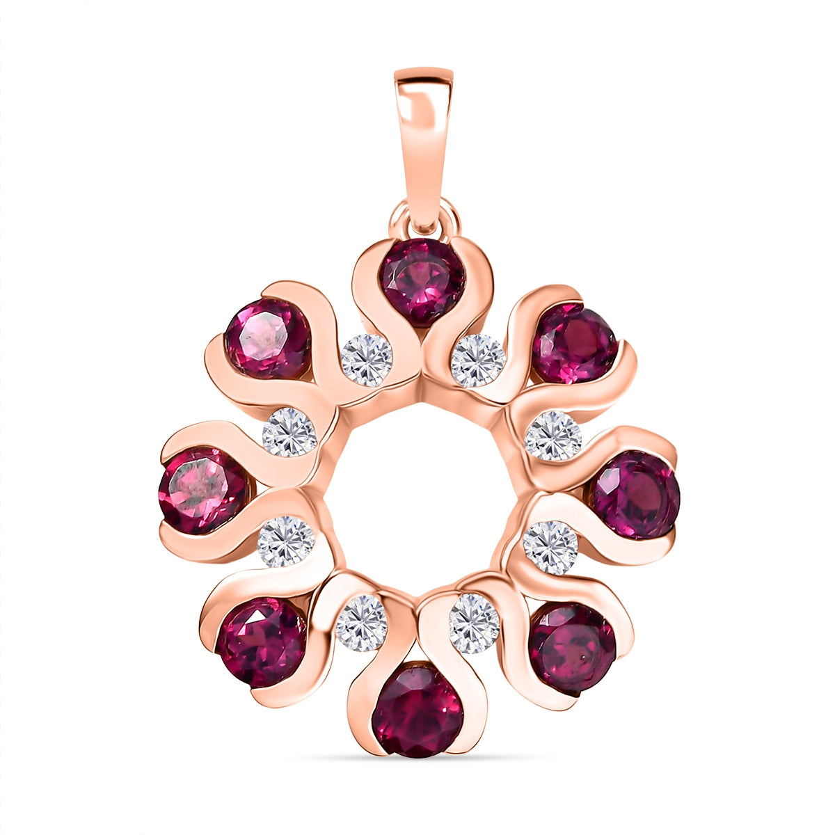 D'Joy natürlicher Rhodolith Granat und Zirkon Anhänger, 925 Silber 750 rosévergoldet - 2,56 ct.