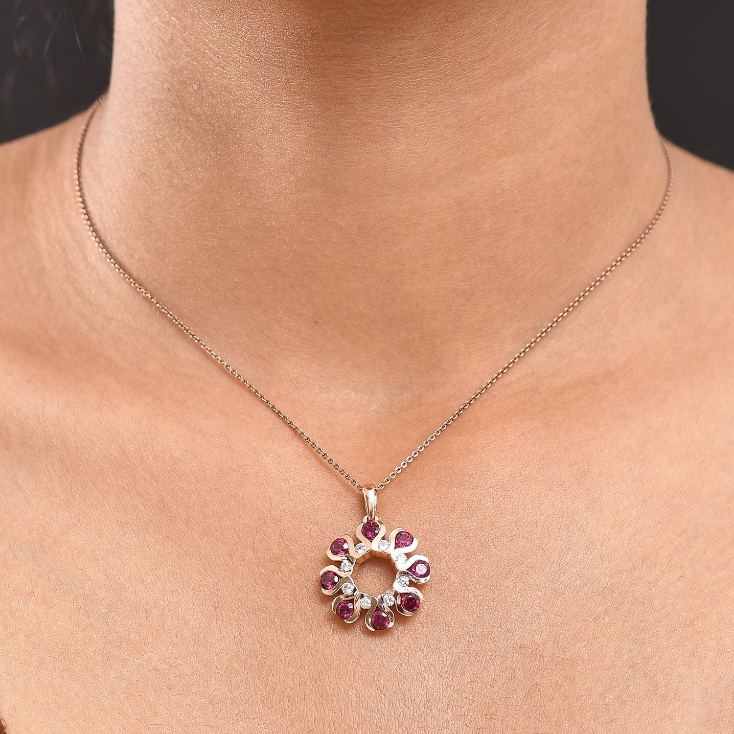D'Joy natürlicher Rhodolith Granat und Zirkon Anhänger, 925 Silber 750 rosévergoldet - 2,56 ct.