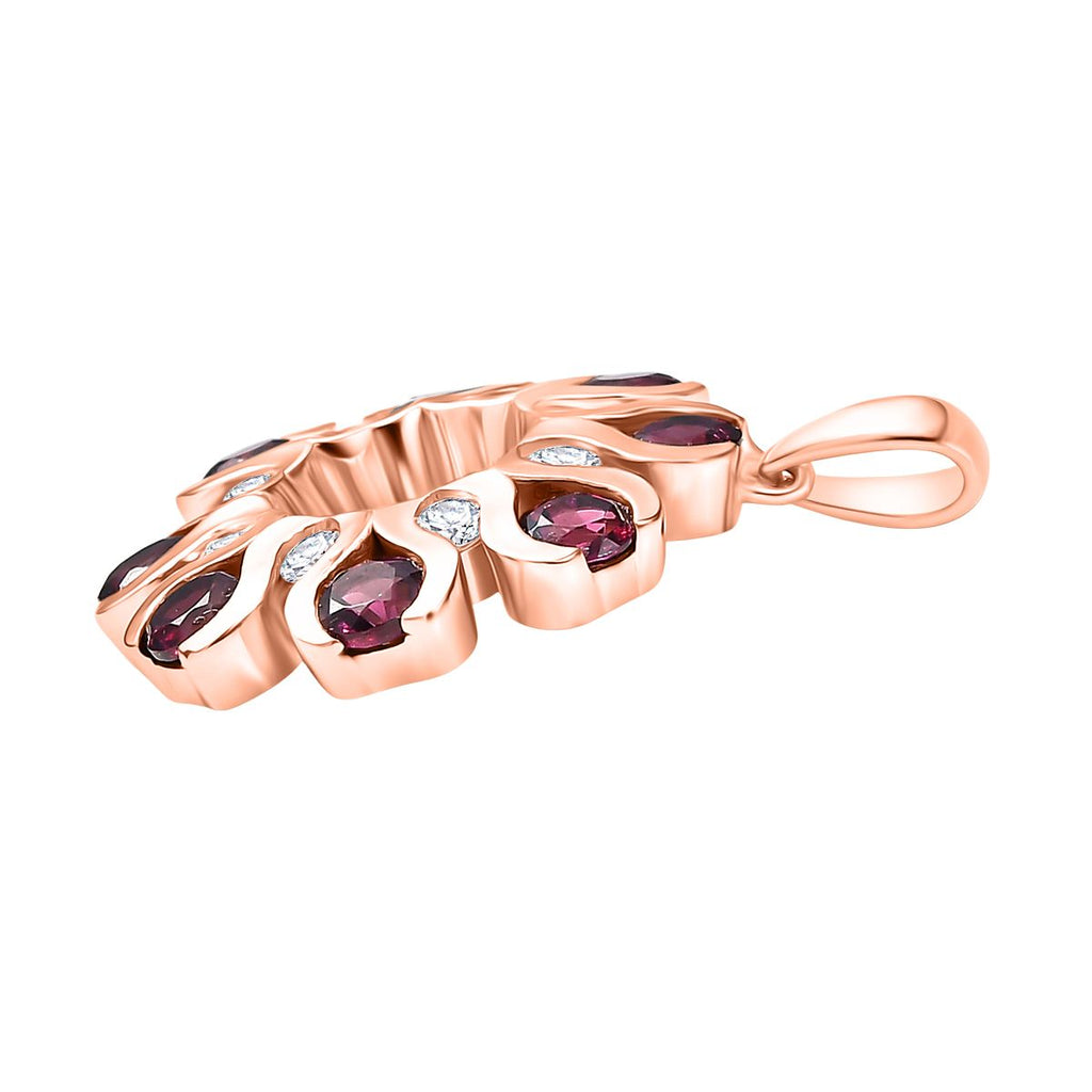 D'Joy Aura der Kaiserin Natürlicher Rhodolith Granat, Weißer Zirkon Anhänger 925 Silber 750 rosévergoldet ca. 2.56 ct