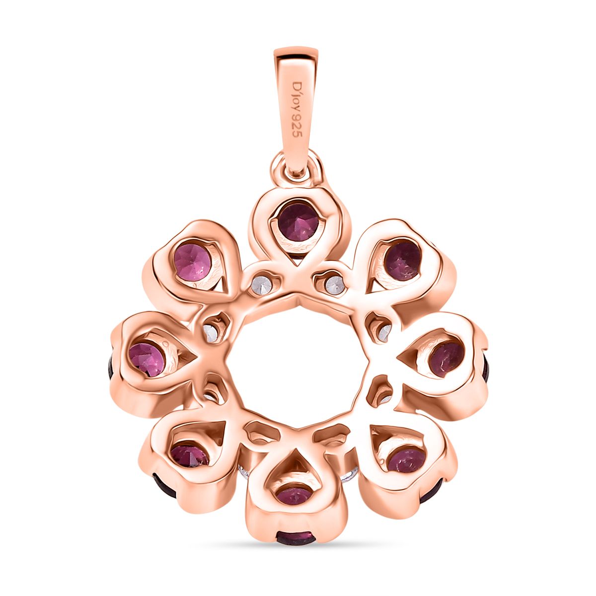 D'Joy Aura der Kaiserin Natürlicher Rhodolith Granat, Weißer Zirkon Anhänger 925 Silber 750 rosévergoldet ca. 2.56 ct