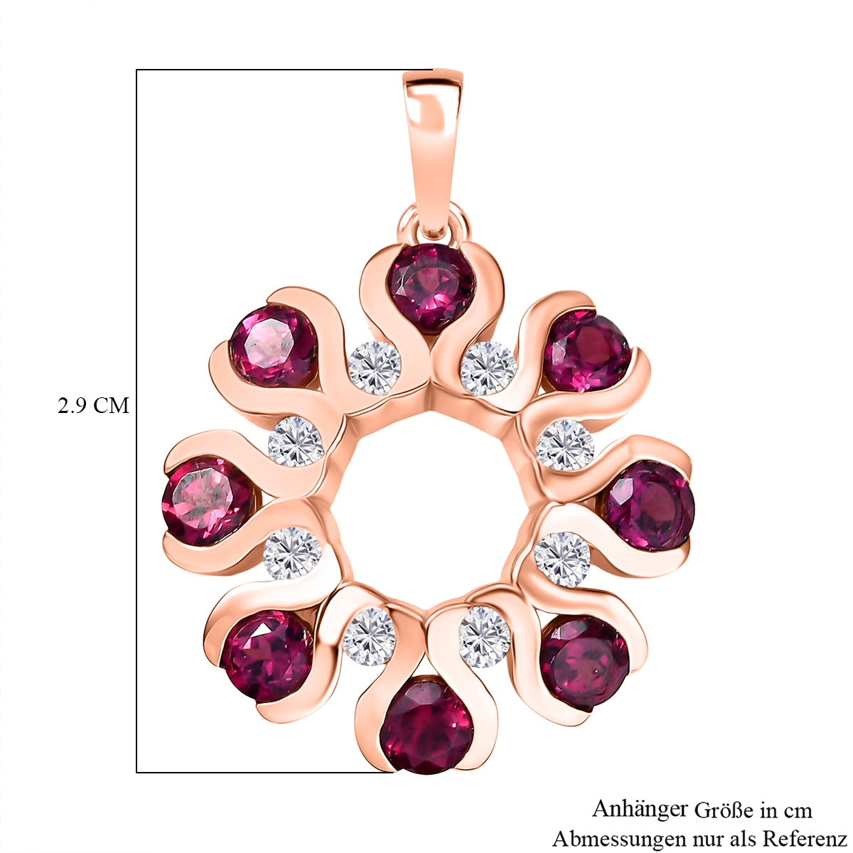D'Joy natürlicher Rhodolith Granat und Zirkon Anhänger, 925 Silber 750 rosévergoldet - 2,56 ct.