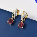 D'Joy AA Natürlicher Rhodolith Granat, Weißer Zirkon Ohrringe 925 Silber 750 Gelb Vergoldet ca. 1.98 ct