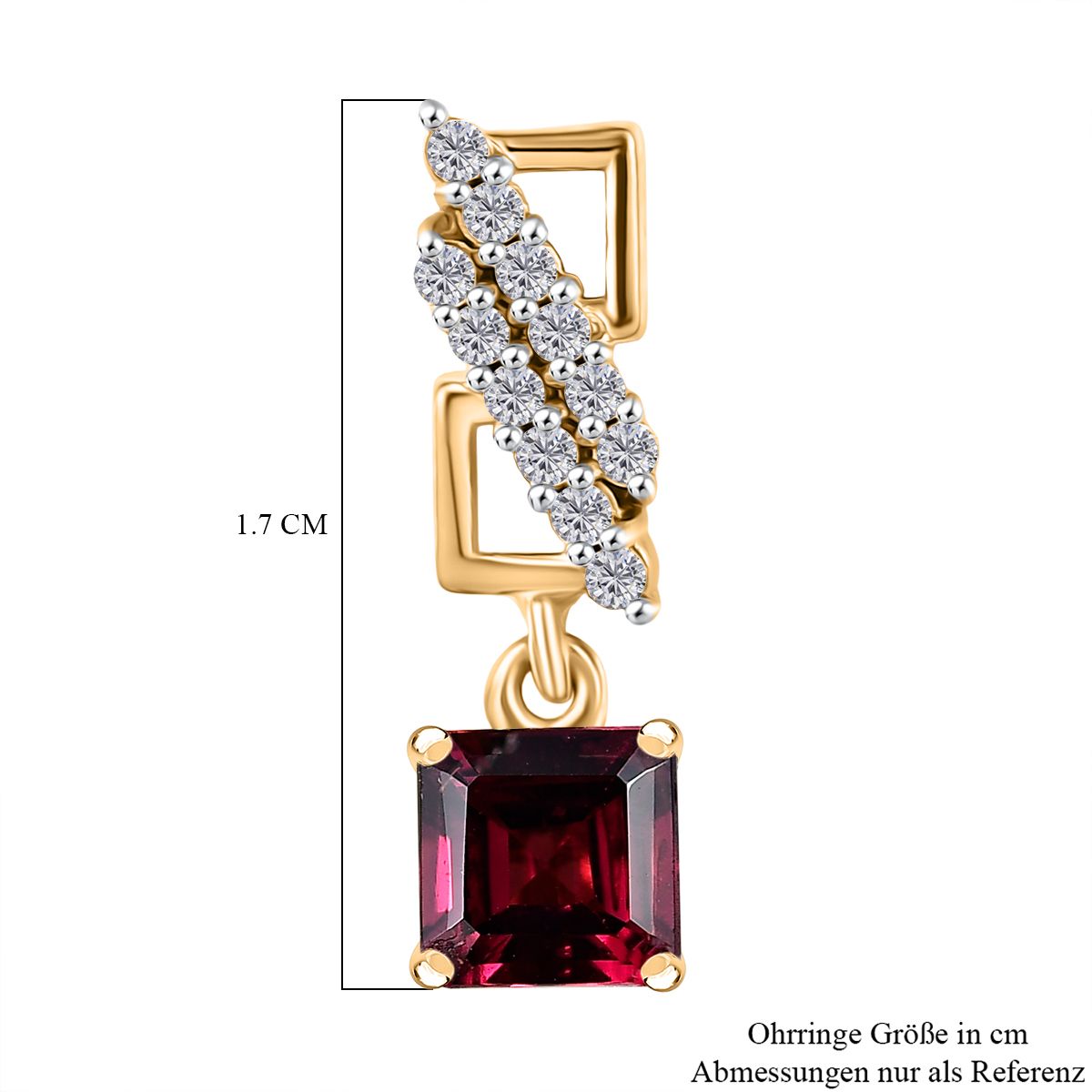 D'Joy AA Natürlicher Rhodolith Granat, Weißer Zirkon Ohrringe 925 Silber 750 Gelb Vergoldet ca. 1.98 ct