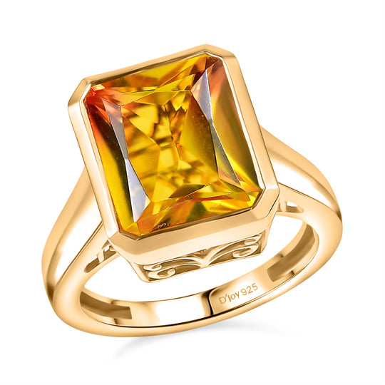 D'Joy - Sonnenfeuer-Design Sphaleros-Quarz Ring,  925 Silber 750 Gelb vergoldet (Größe 18.00) ca. 6.27 ct