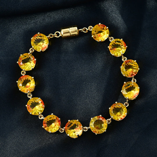D'Joy - Sonnenfeuer-Design Sphaleros Quarz-Triplette Armband, ca. 19 cm 925 Silber 750 Gelbgold Vermeil ca. 52.97 ct