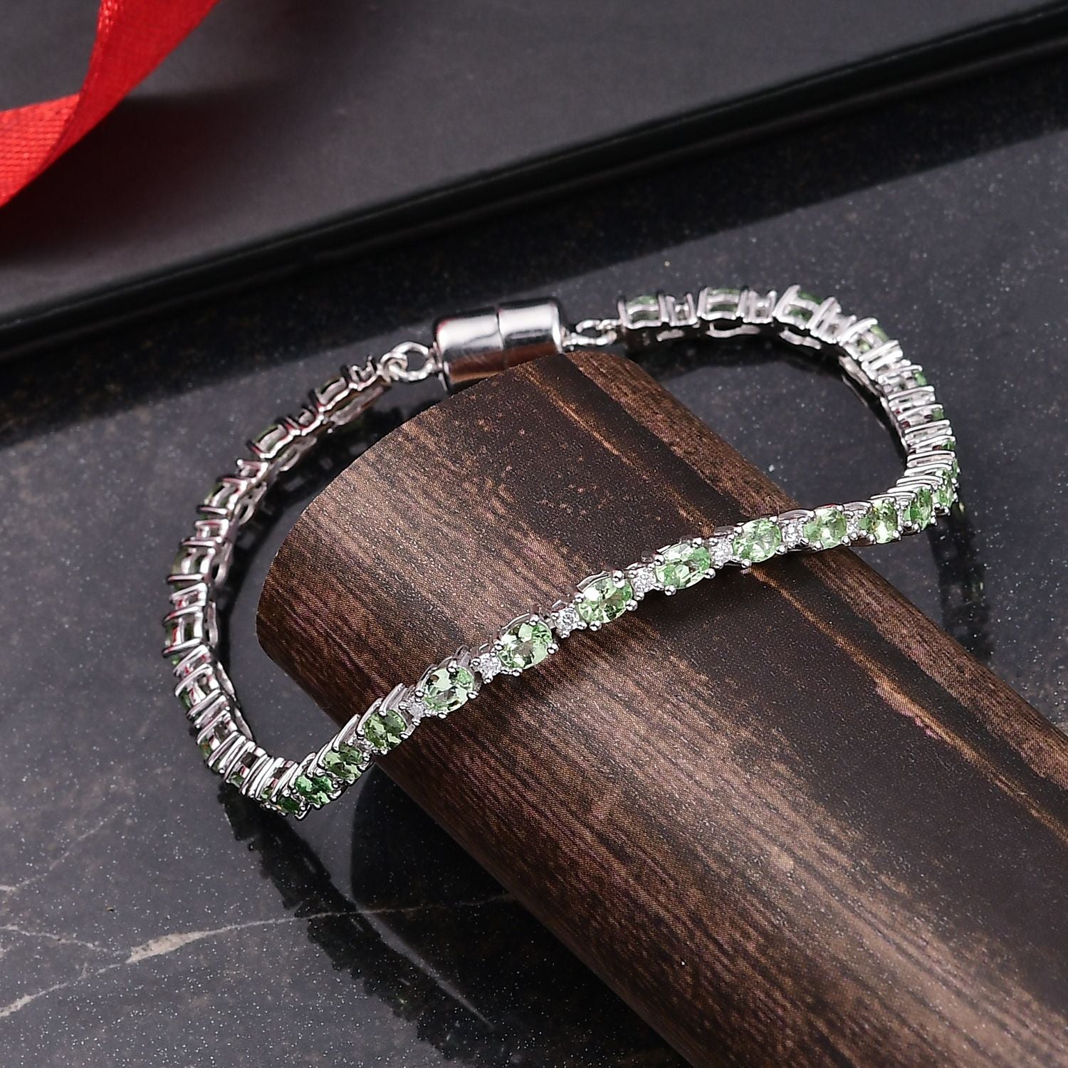 MÜNCHEN CLOSE OUT - D'Joy Tsavorite Granat, Moissanit Armband ca. 19 cm 925 Silber rhodiniert ca. 5.66 ct