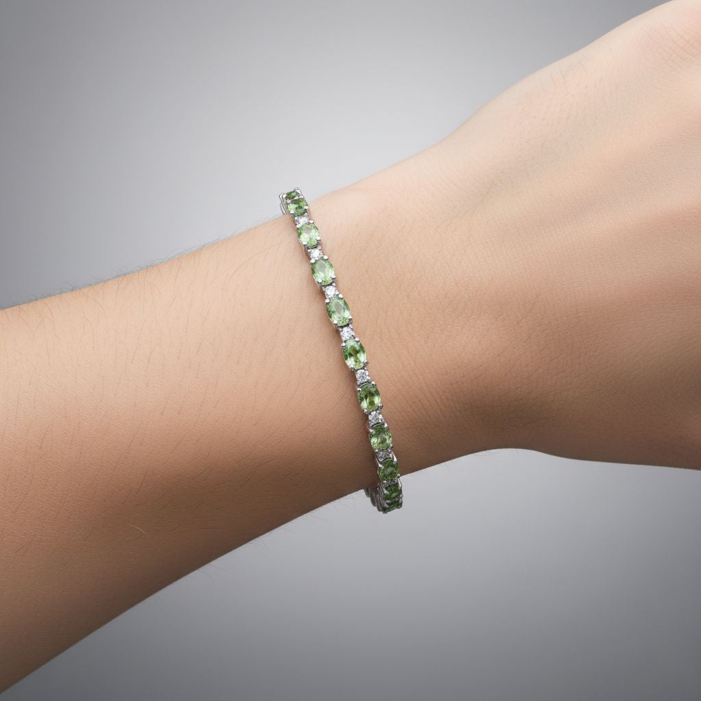 MÜNCHEN CLOSE OUT - D'Joy Tsavorite Granat, Moissanit Armband ca. 19 cm 925 Silber rhodiniert ca. 5.66 ct
