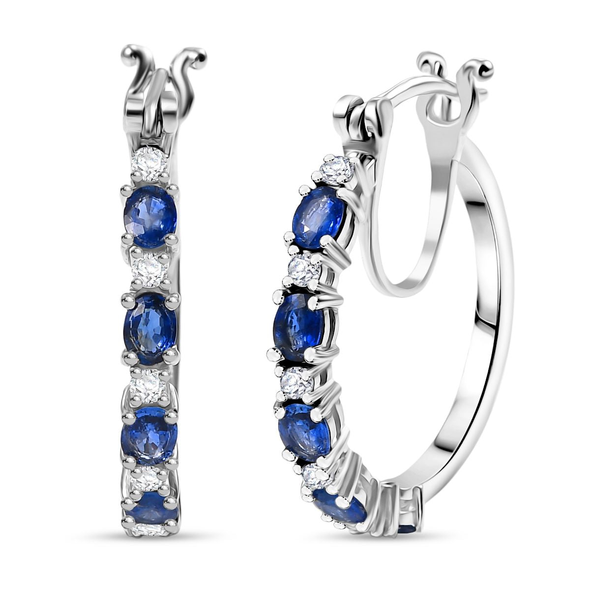 D'Joy Ceylon-Saphir, Moissanit Ohrringe 925 Silber rhodiniert ca. 2.08 ct