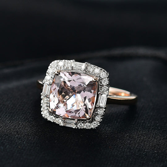 LUXORO AAA Rosa Morganit, Weißer Diamant AGI zertifiziert Ring 417 Gold (Größe 18.00) ca. 3.26 ct