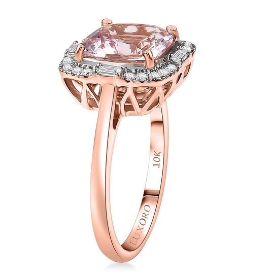 LUXORO AAA Rosa Morganit, Weißer Diamant AGI zertifiziert Ring 417 Gold (Größe 18.00) ca. 3.26 ct
