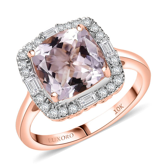 LUXORO AAA Rosa Morganit, Weißer Diamant AGI zertifiziert Ring 417 Gold (Größe 18.00) ca. 3.26 ct