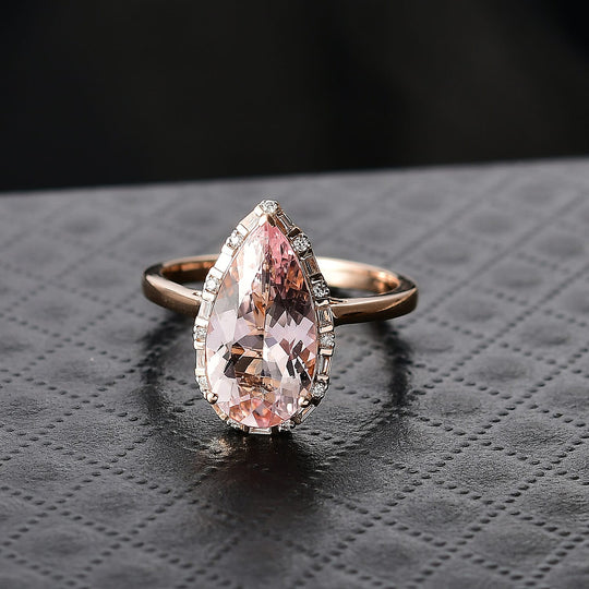 LUXORO AAA Rosa Morganit, Weißer Diamant Ring, AGI zertifiziert und geprüft, 417 Rosa Gold (Größe 16.50) ca. 3.46 ct