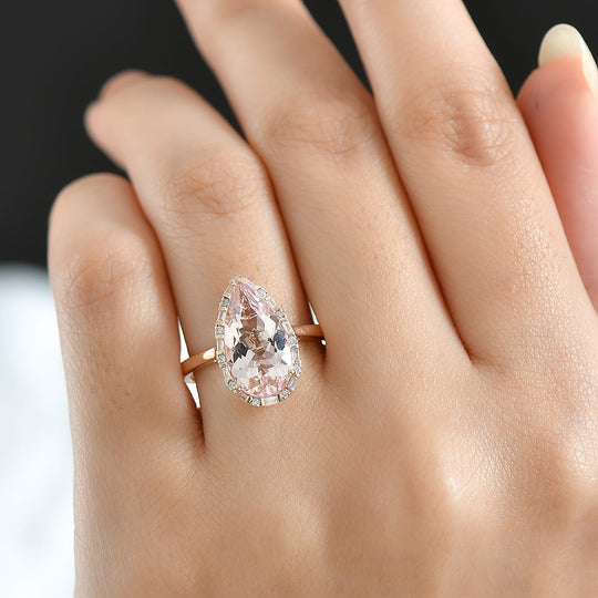 LUXORO AAA Rosa Morganit, Weißer Diamant Ring, AGI zertifiziert und geprüft, 417 Rosa Gold (Größe 16.50) ca. 3.46 ct