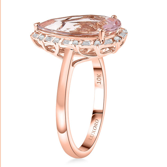 LUXORO AAA Rosa Morganit, Weißer Diamant Ring, AGI zertifiziert und geprüft, 417 Rosa Gold (Größe 16.50) ca. 3.46 ct