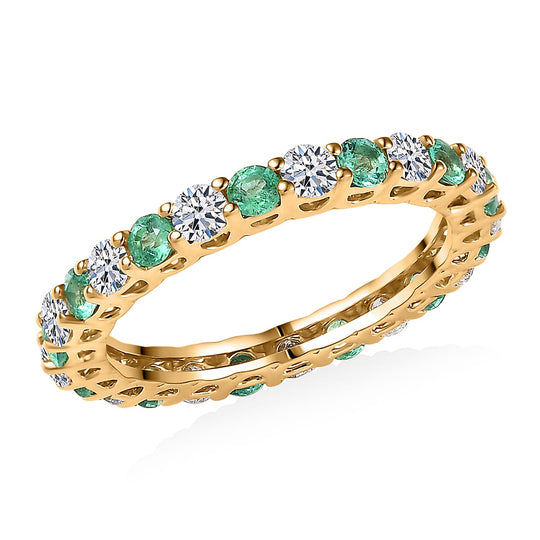 LUXURIANT DIAMOND - Lab Grown Diamant SI-GH, Kolumbianischer Smaragd AGI zertifiziert Ring 417 Gold (Größe 19.00) ca. 1.46 ct