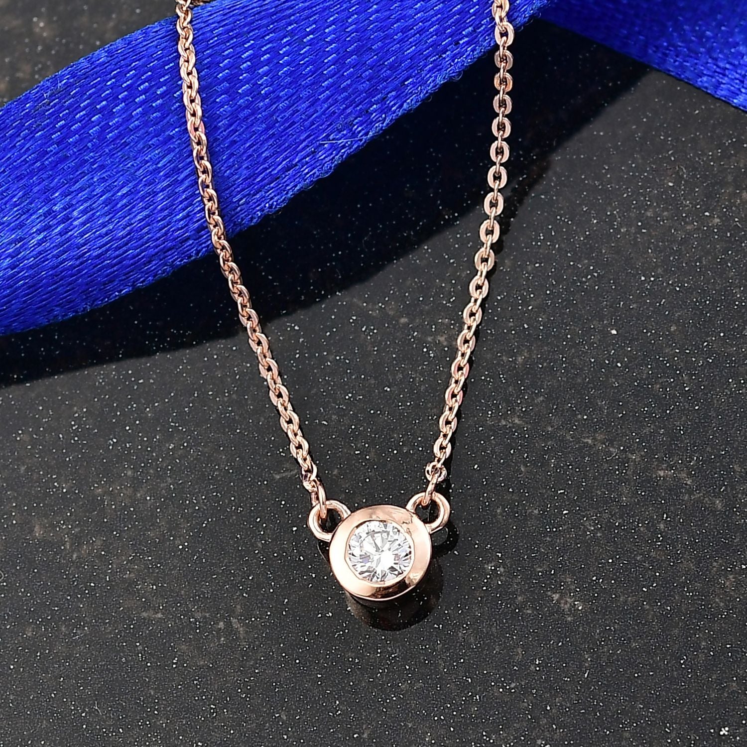 LUXURIANT SI-GH Labor Diamant 45cm Halskette, 925 Silber 750 Roségold Vermeil - 0,20 ct.