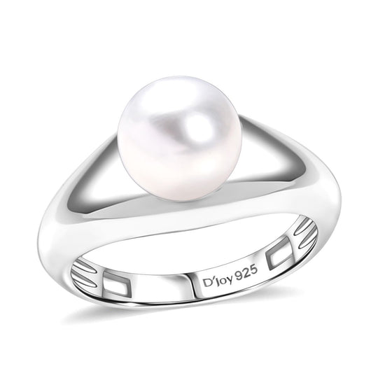 D'Joy Süßwasser Perle Ring 925 Silber platiniert (Größe 17.00)